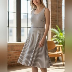 Banana Republic Gray White Striped Dress Medium Coastal Quiet Luxury